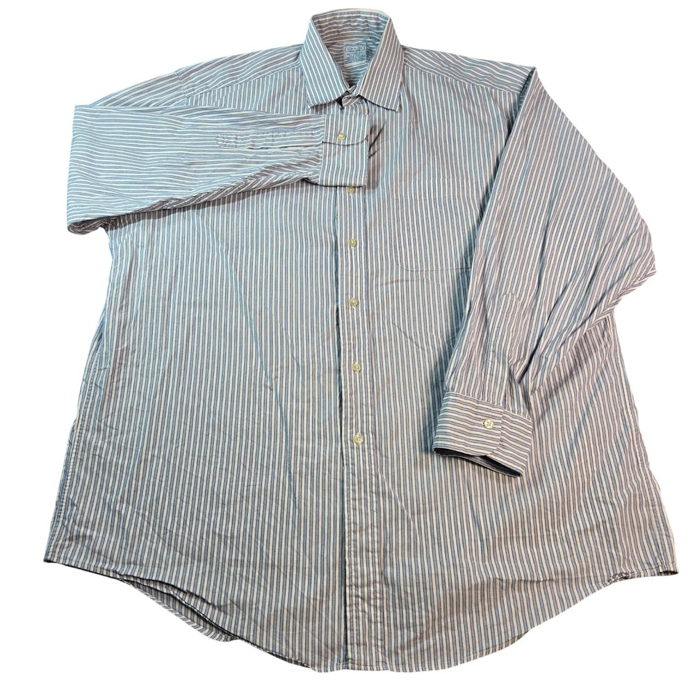 Brooks Brothers Men's 16.5-4 Relaxed Fit Blue White Striped Cotton Dress Shirt